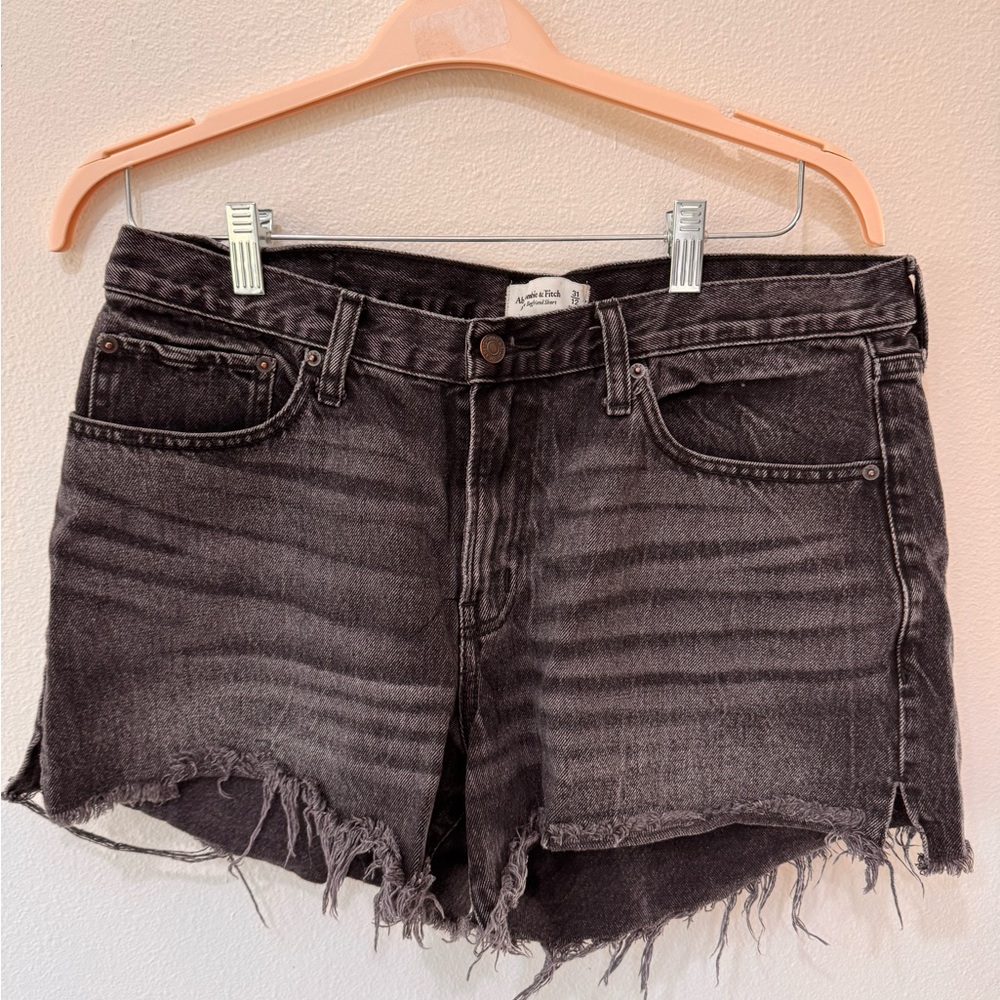 Abercrombie & Fitch Charcoal Frayed Jean Shorts